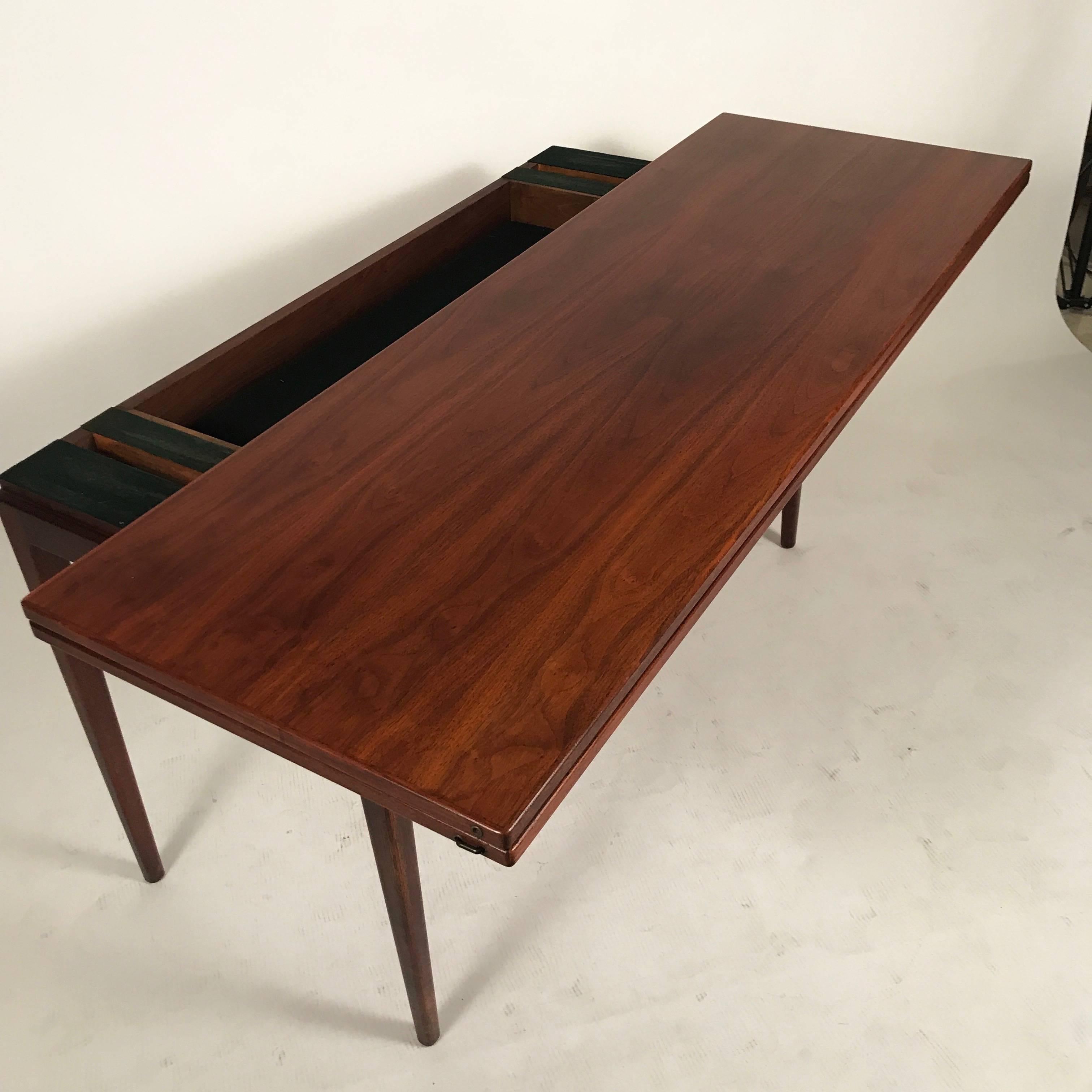 Mid-Century Modern Jens Risom Convertible Flip-Top Console/Card or Dining Table W. Hidden Storage
