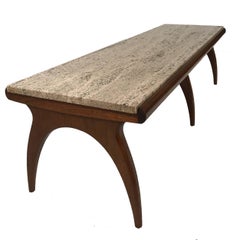 Bertha Schaefer for Singer and Sons Travertine and Walnut Coffee Table or Bench