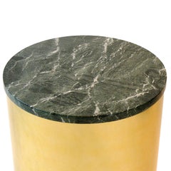 Pair of Paul Mayen Cylindric round Brass and Green Marble End Tables