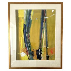 Abstract, Acrylic on Paper by Henri Mauduit, signed & dated 1969 lower right.