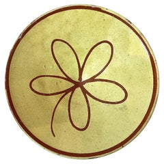 Antique Provençal Earthenware Tourne-Omelette in yellow with a red motif