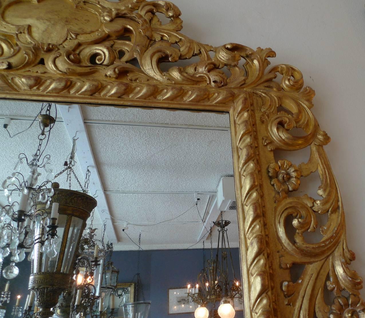 Woodwork Italian 19th Century Gold Leaf Wood-Framed Mirror