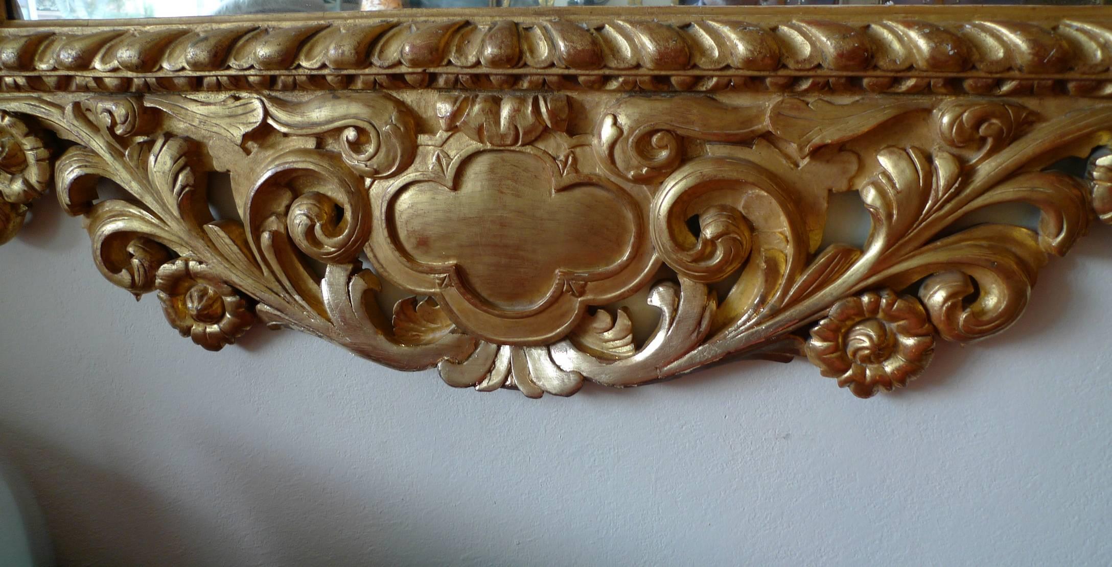 Italian 19th Century Gold Leaf Wood-Framed Mirror In Distressed Condition In Santa Monica, CA