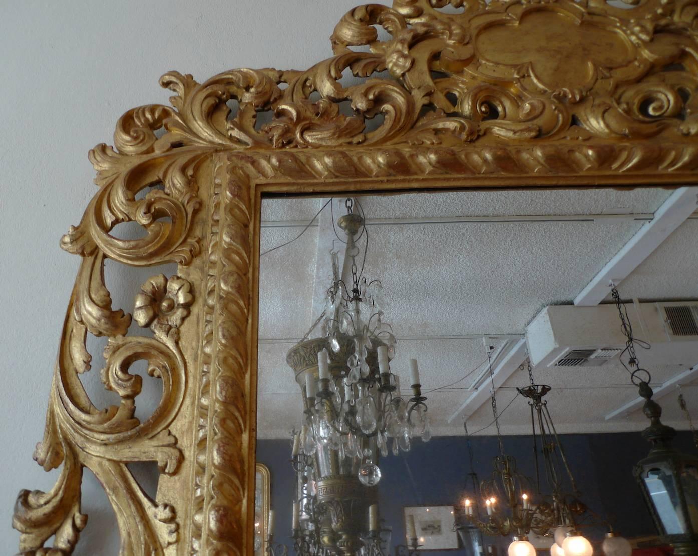 Glass Italian 19th Century Gold Leaf Wood-Framed Mirror