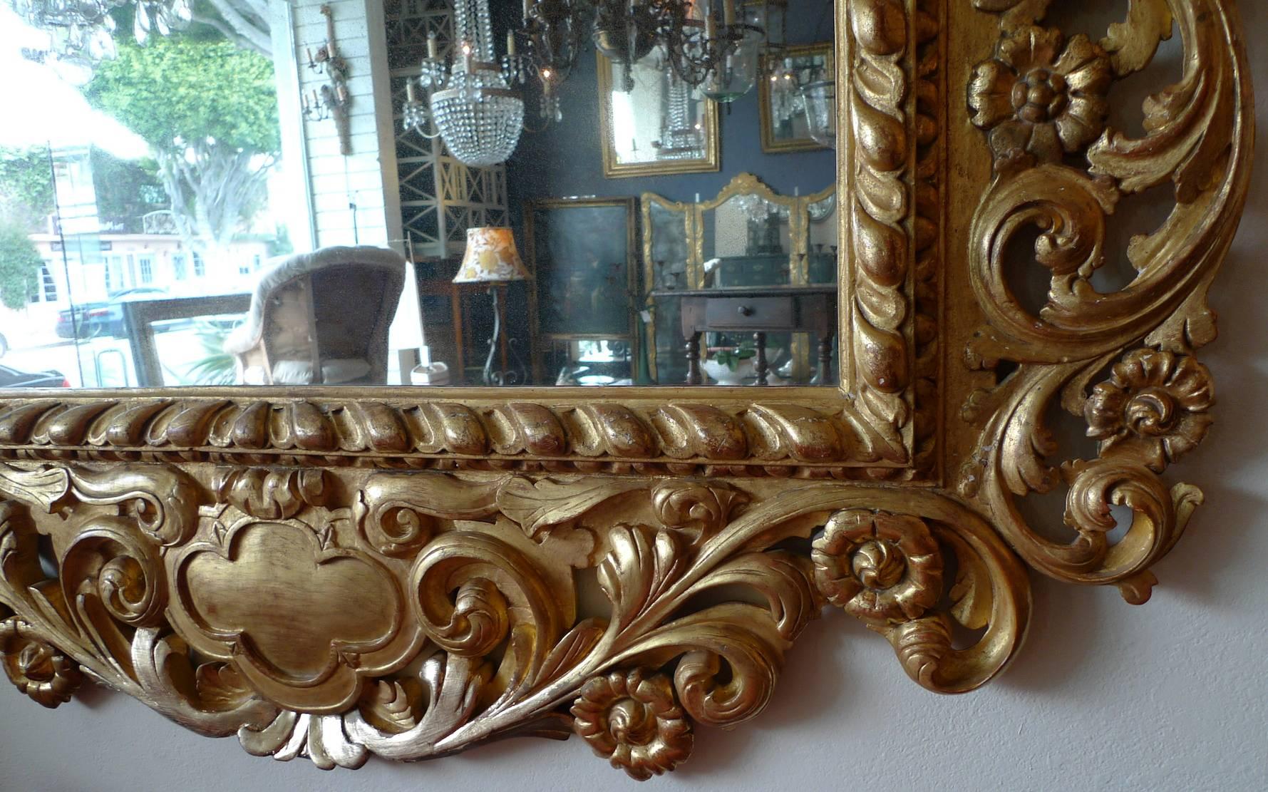 Italian 19th Century Gold Leaf Wood-Framed Mirror 1