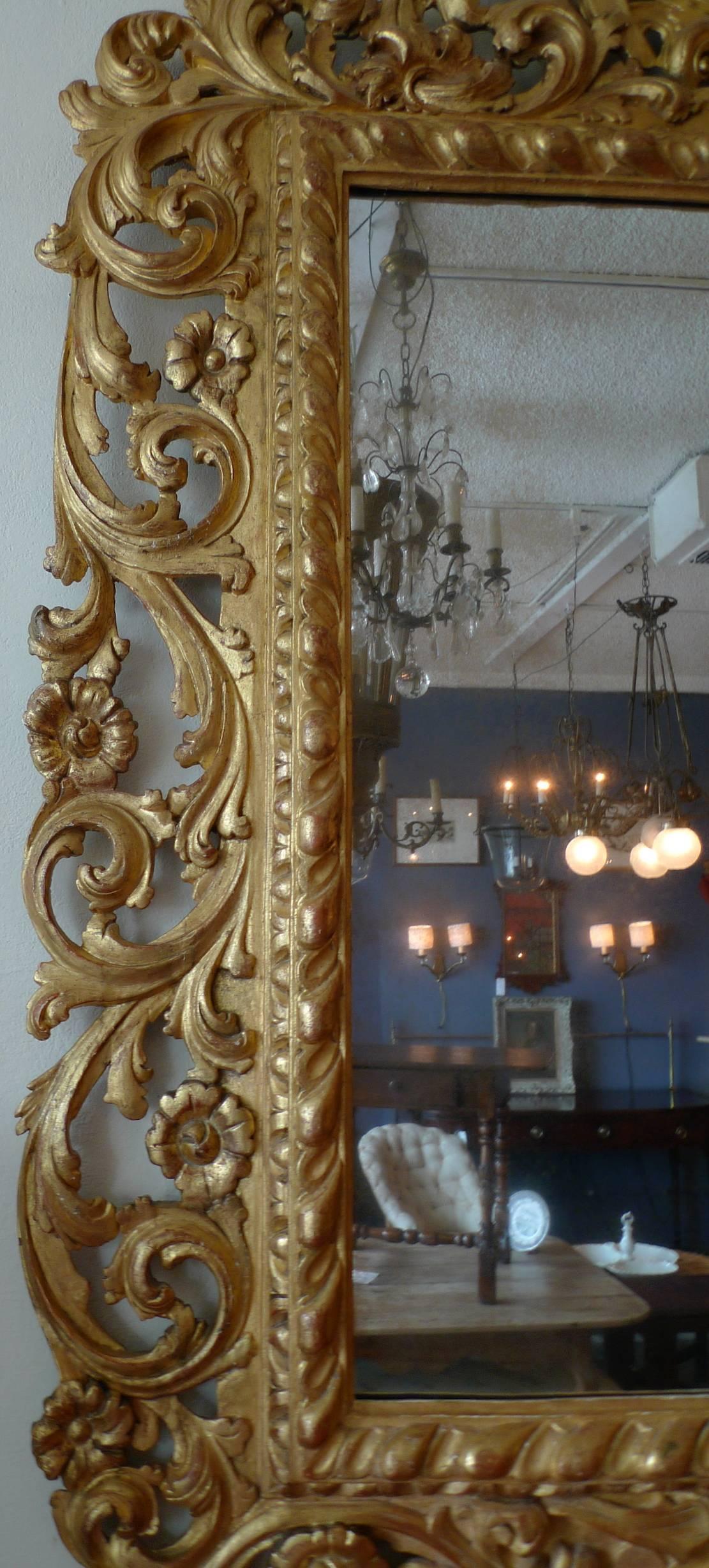 Italian 19th Century Gold Leaf Wood-Framed Mirror 2