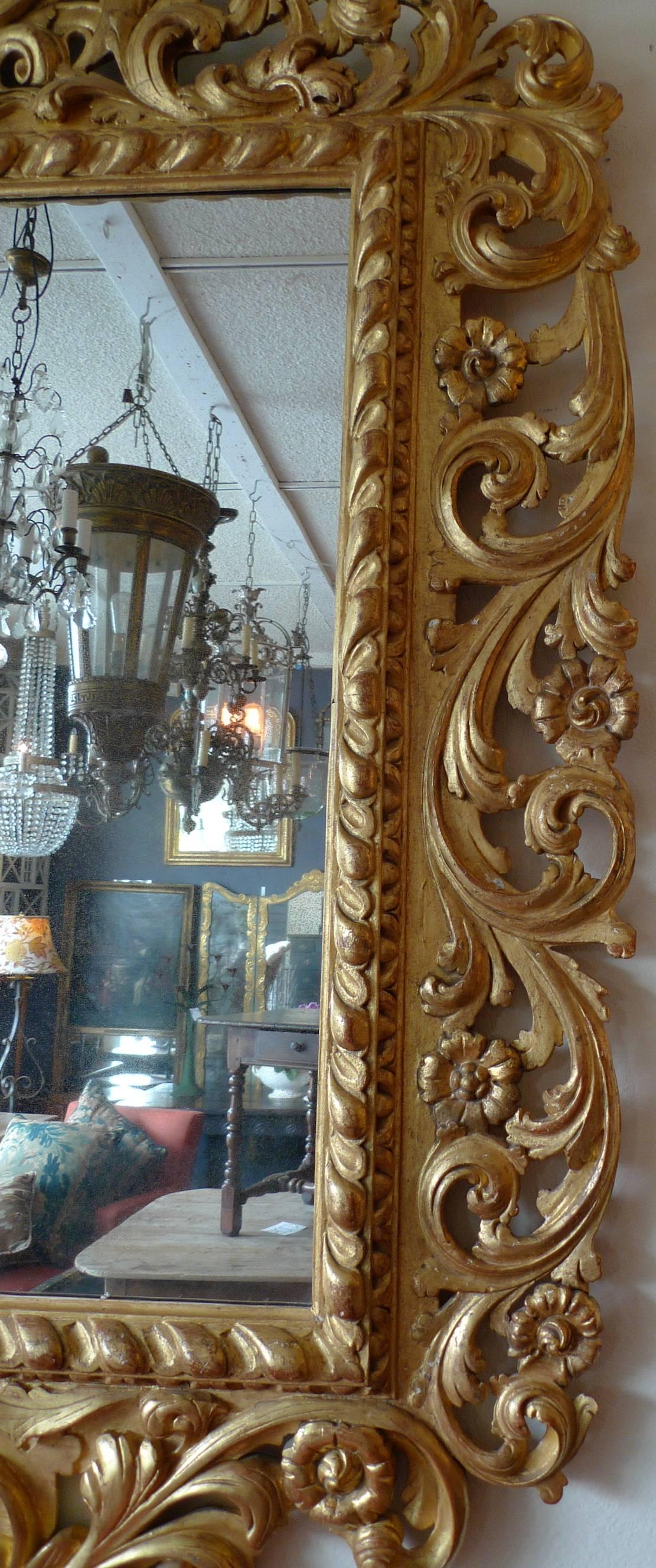 Italian 19th Century Gold Leaf Wood-Framed Mirror 3