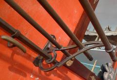 French 1920s Brass Bistro Coat and Hat Rack with Eight Hooks