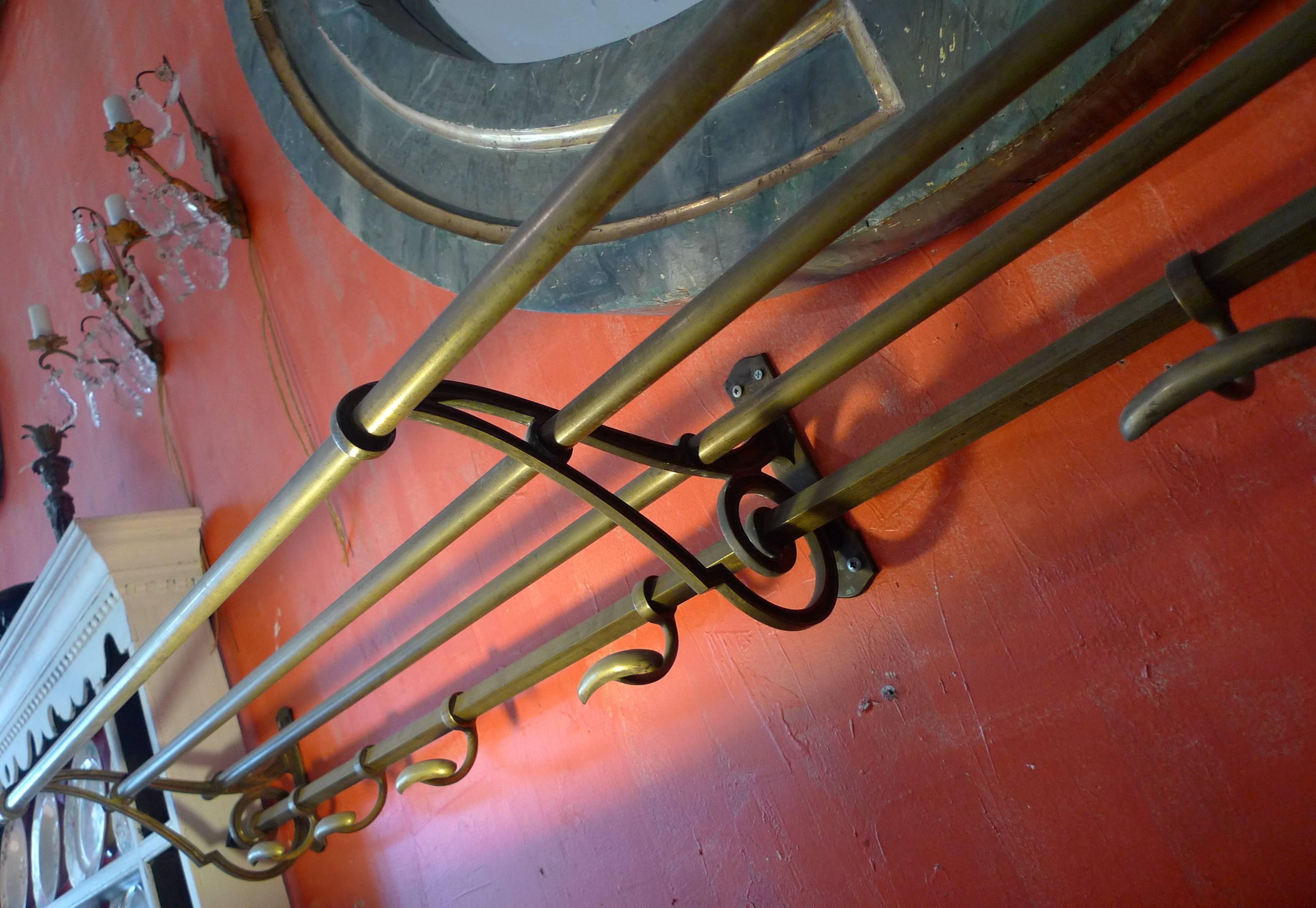 French 1920s Brass Bistro Coat and Hat Rack with Eight Hooks 5