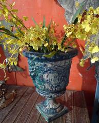 French 19th Century Blue Painted Cast Iron Urn
