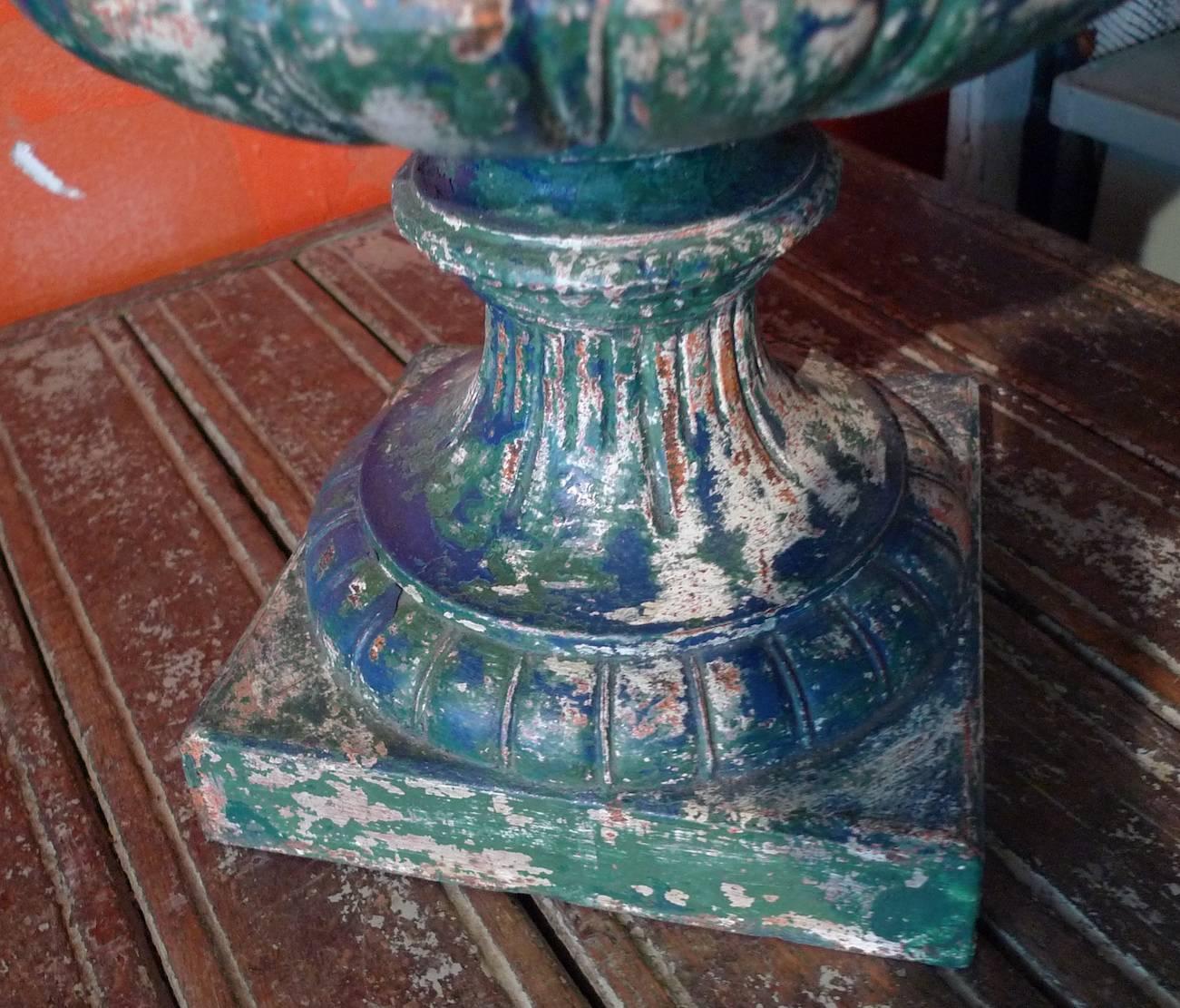 French 19th Century Blue Painted Cast Iron Urn 5