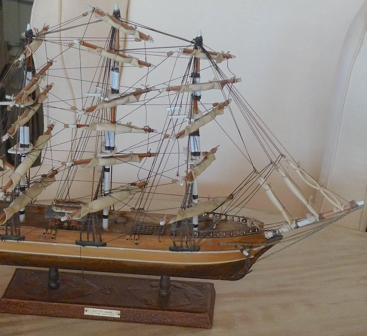 English 19th century complete replica of the clipper ship Cutty Sark 1869 with three mast and complete set of 21 sails.
 