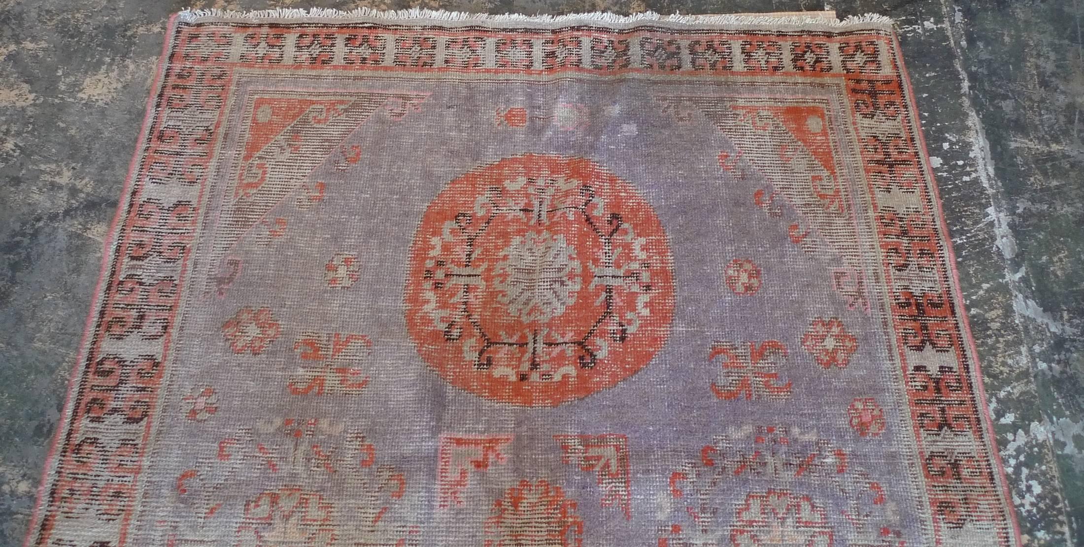 Woven Rug with Coloured Pattern In Distressed Condition In Santa Monica, CA