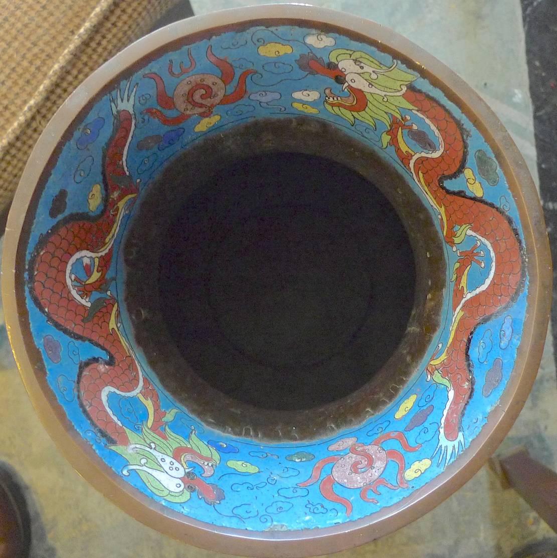 Brass Chinese Late 19th Century Large Cloisonné Enamel Vase