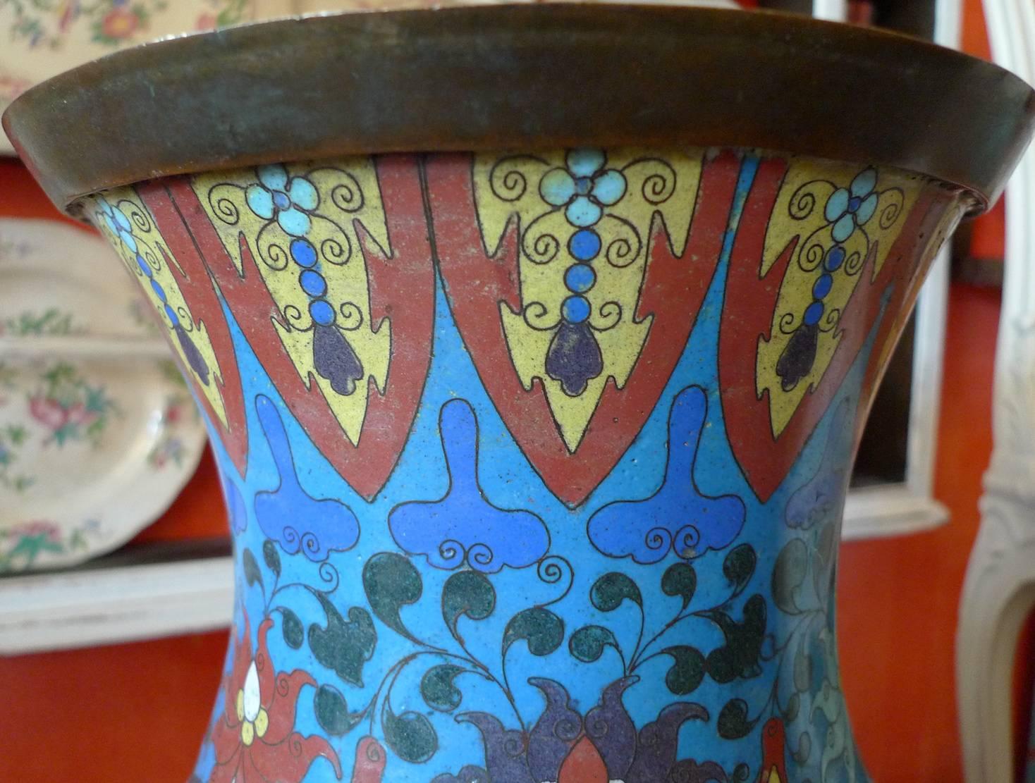 Chinese Late 19th Century Large Cloisonné Enamel Vase 2