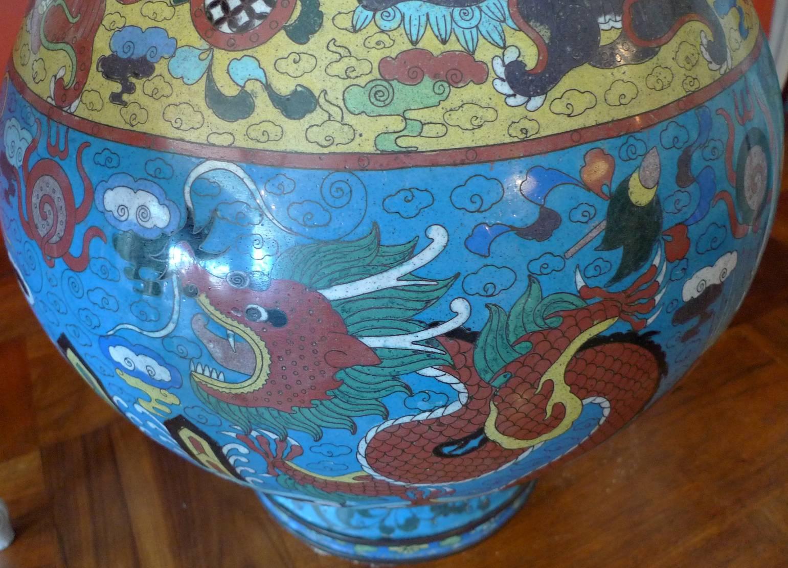 Chinese Late 19th Century Large Cloisonné Enamel Vase 4
