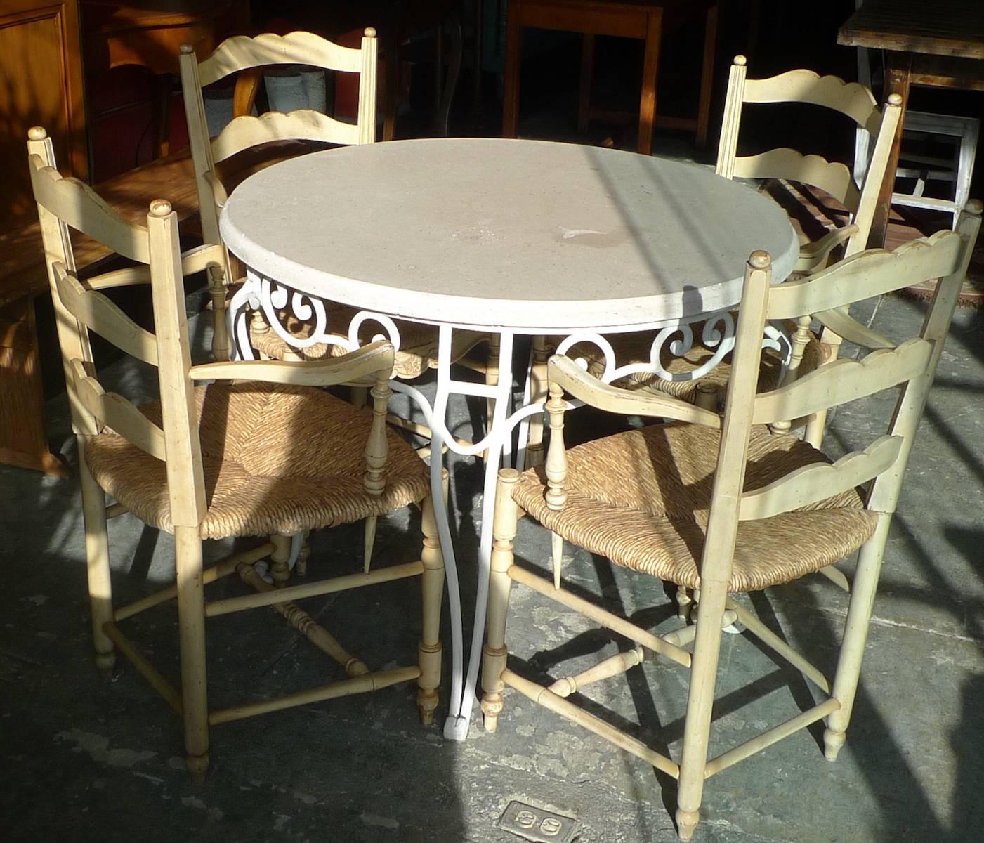 French 19th Century Round Stone Table Top on Painted White Iron Stand 4