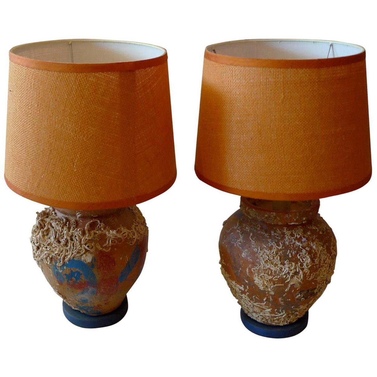 Two French 19th Century Provence Pots Wired for Side Lamps