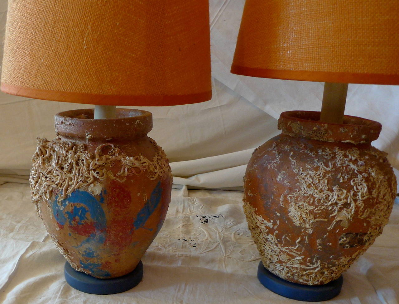 Terracotta Two French 19th Century Provence Pots Wired for Side Lamps