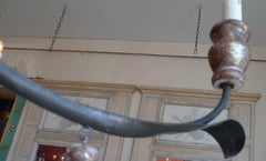 Italian 1970s Spider Wood and Metal Ten-Light Chandelier.