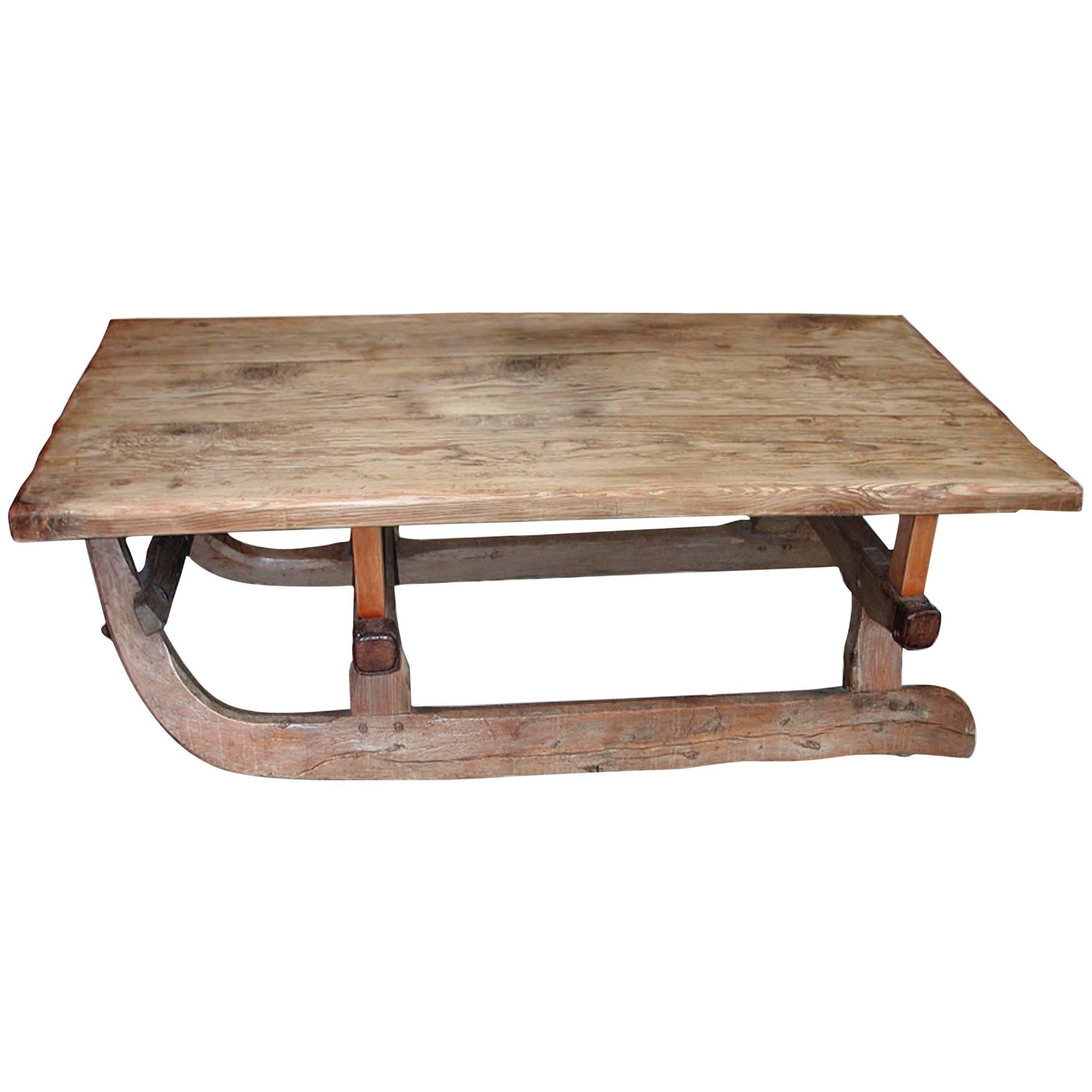 Swiss Pinewood 19th Century Sleigh Coffee Table.