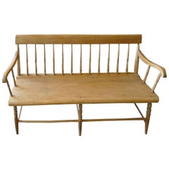English 19th Century Small Pine Bench with Back and Side Arms and Six Legs