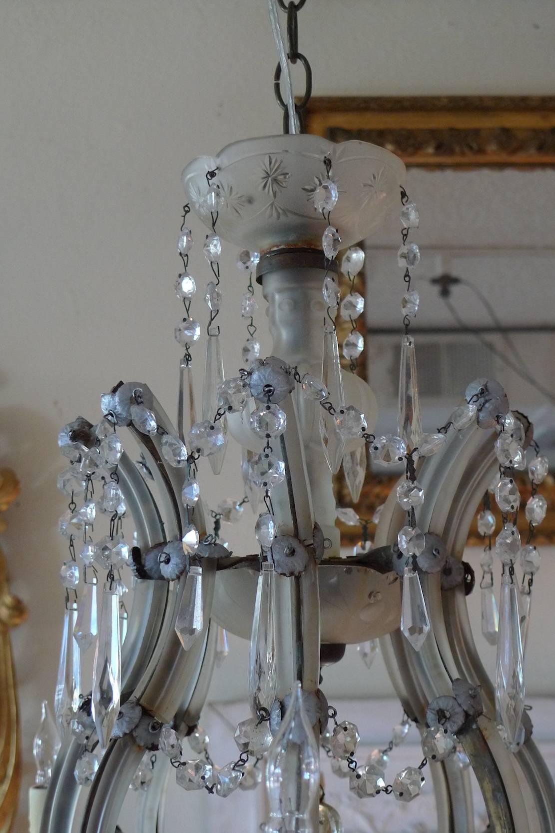 Etched French 19th Century Eight-Light Crystal Chandelier