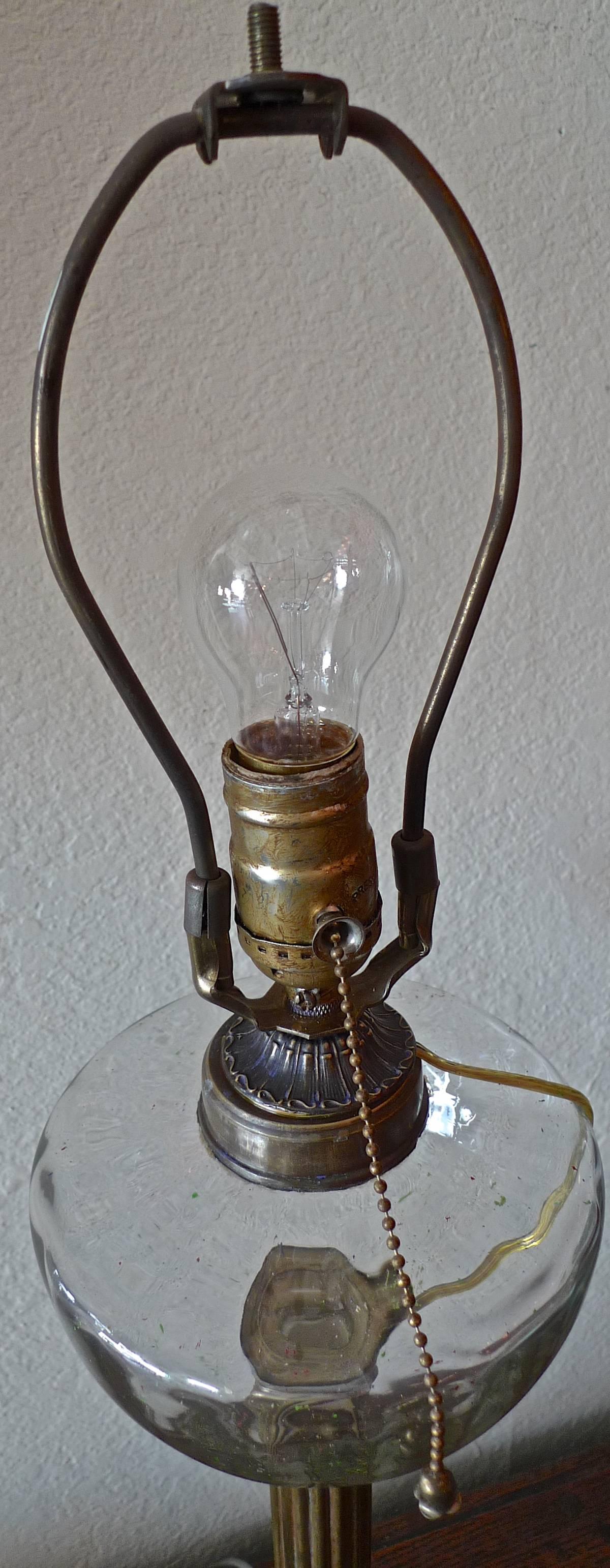 English 19th Century Brass and Glass Column Table Lamp 2