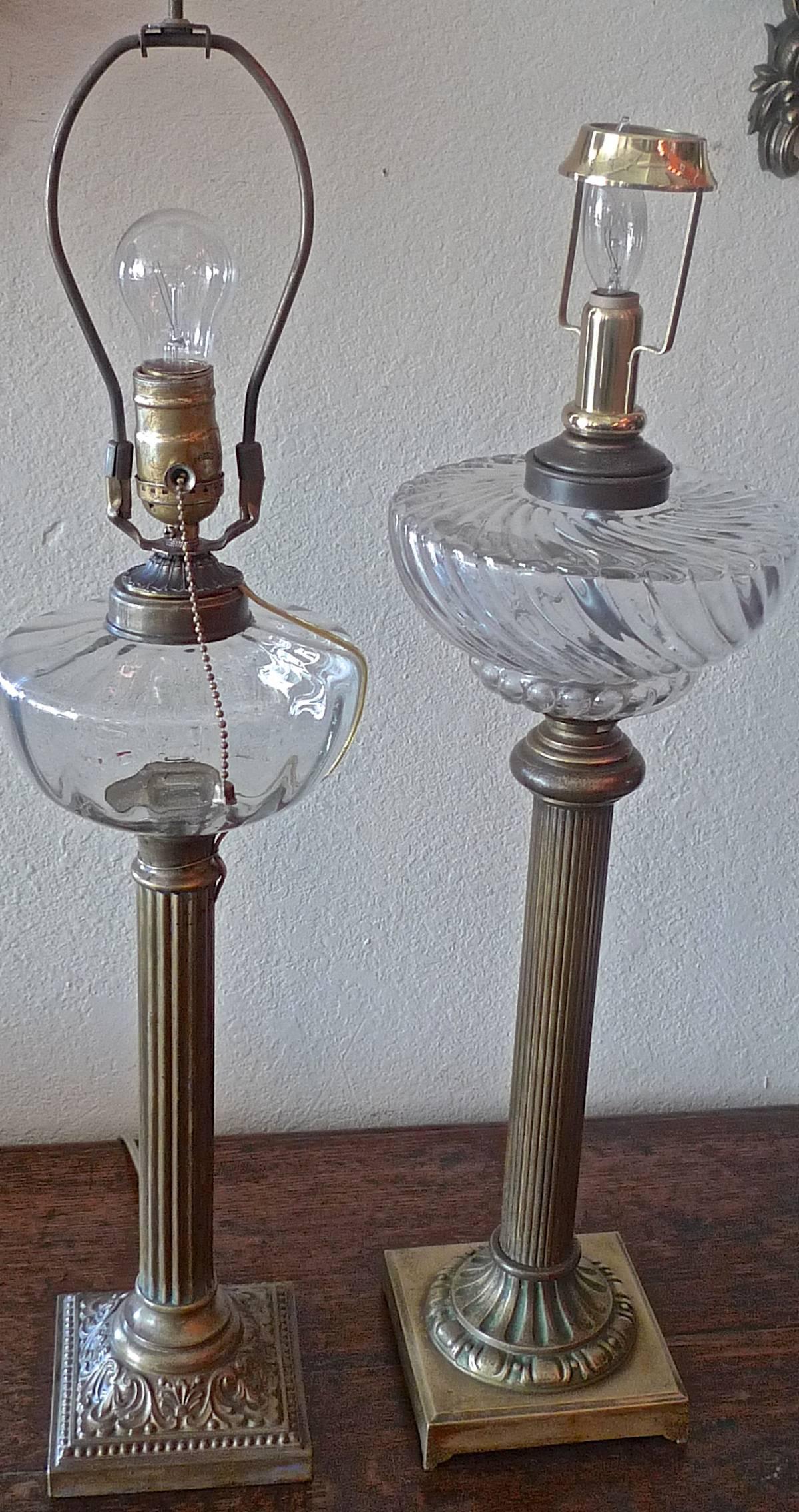 English 19th Century Brass and Glass Column Table Lamp 3
