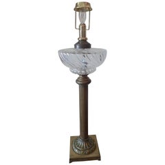 English 19th Century Brass and Glass Column Table Lamp