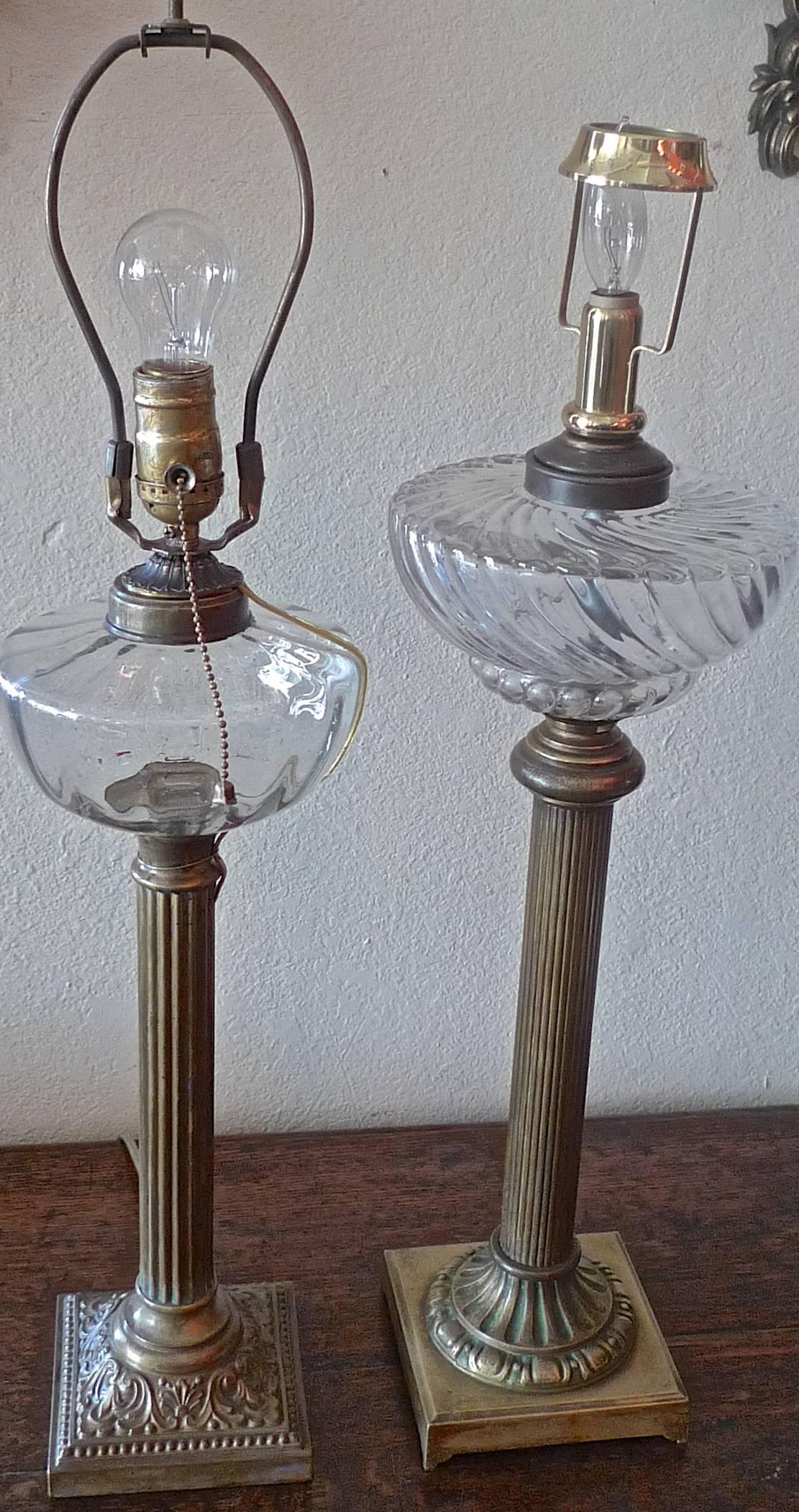 English 19th Century Brass and Glass Column Table Lamp 4