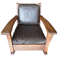 American Arts & Crafts Mission Rocking Chair by Limberts & Deux coussins en cuir