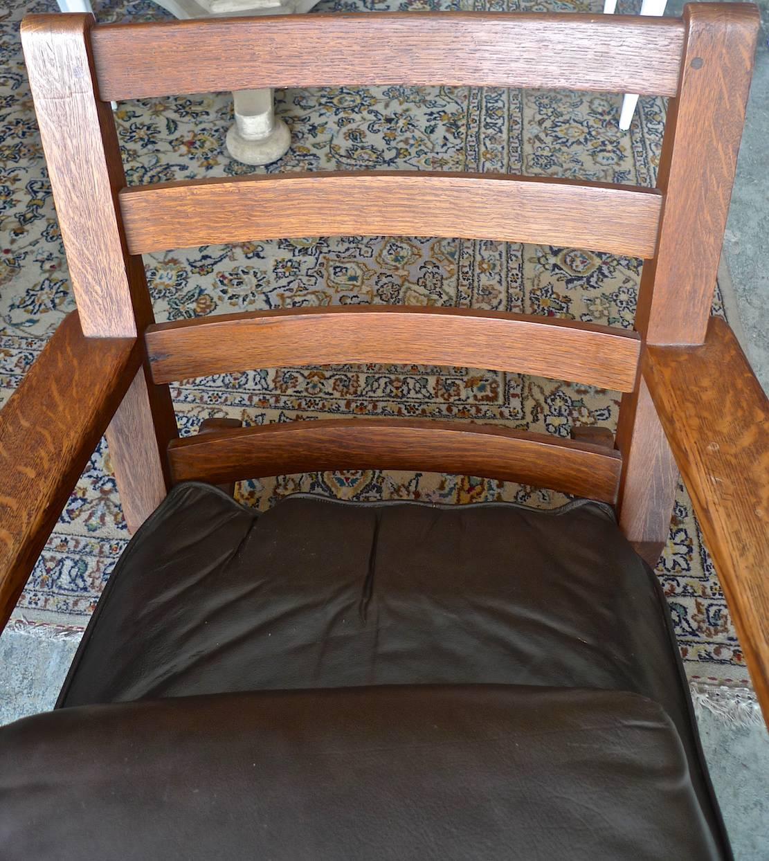 Early 20th Century American Arts & Crafts Mission Rocking Chair by Limberts & Two Leather Cushions