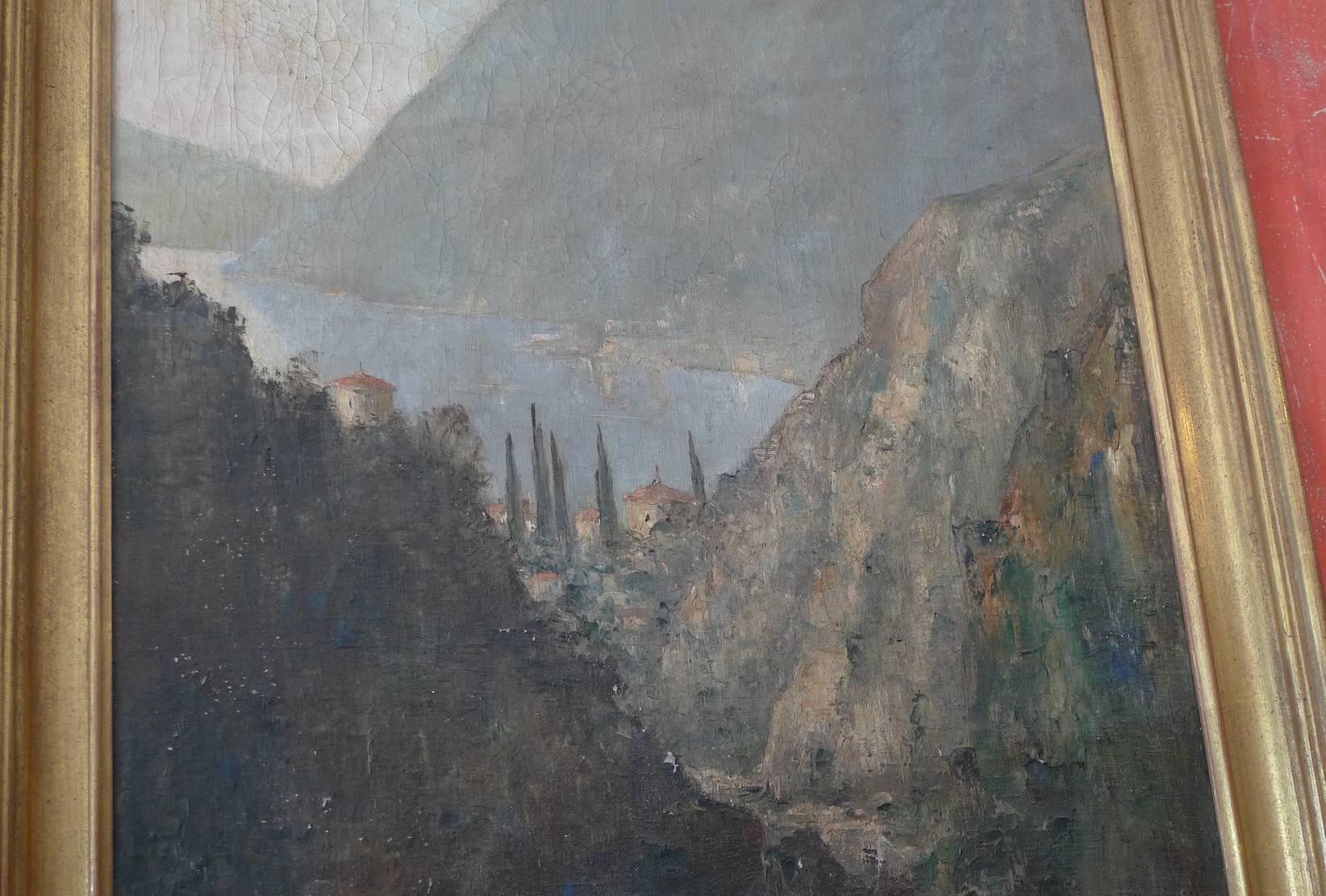 Italian 19th Century Oil on Canvas In Distressed Condition In Santa Monica, CA