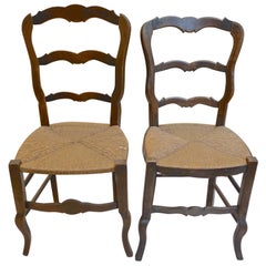 French 19th Century Louis XV Ladder Back Side Chairs with Rush Seats