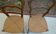 French 19th Century Louis XV Ladder Back Side Chairs with Rush Seats