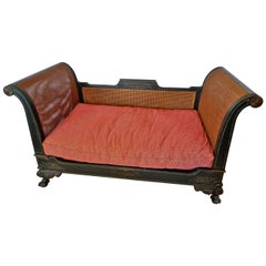 French 19th Century Rattan Chaise Longue with a Long and Two Smaller Cushions
