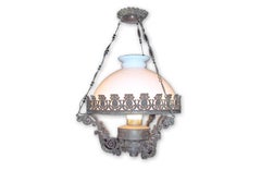 Swedish 1950s Toile and Milk Glass Half Globe Pendant with Up and Down Lights