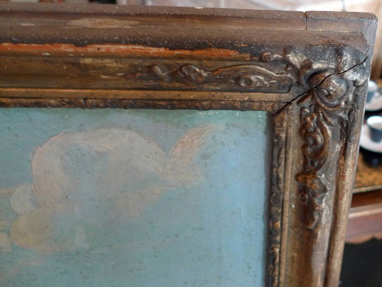 French 19th Century, Louis XVI Trumeau Mirror with Oil on Canvas Hunting Scene 5