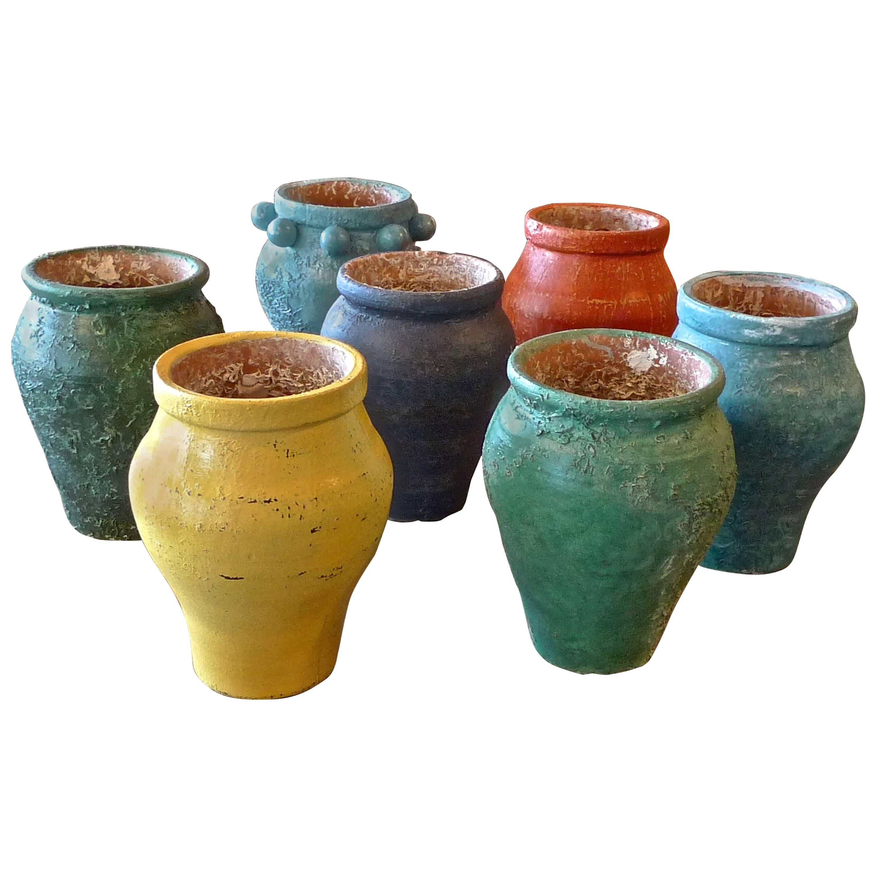 Five French XIX Painted Terracotta Pots Submerged in the Mediterranean Sea