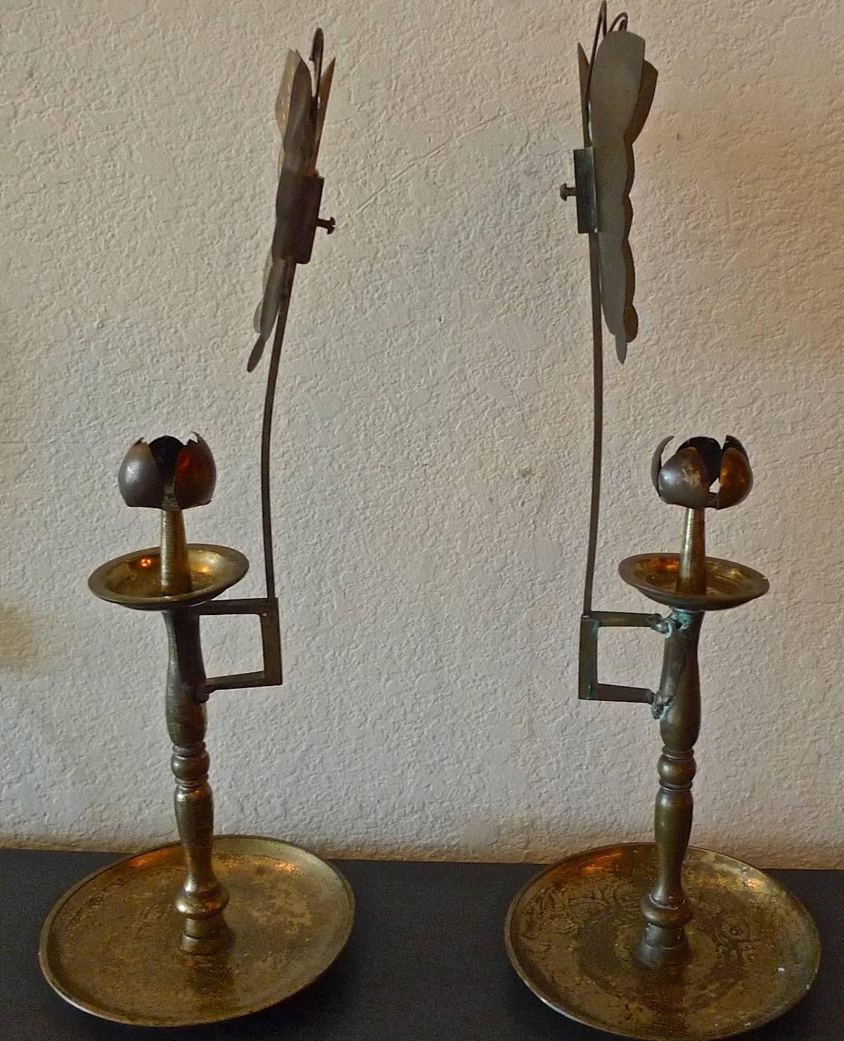 2 French 19th Century Etched Polished Tin Candleholders 2