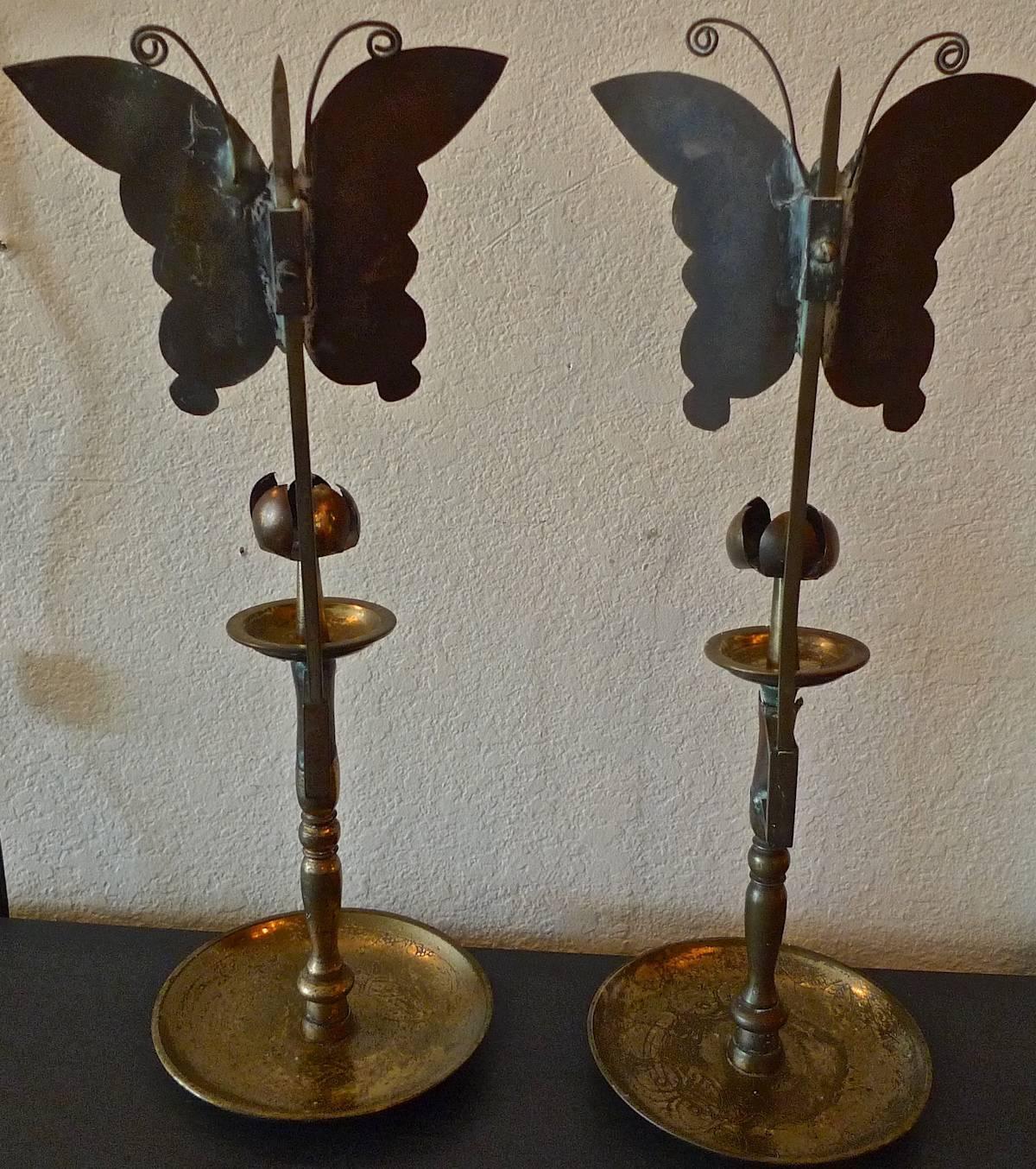 2 French 19th Century Etched Polished Tin Candleholders 3