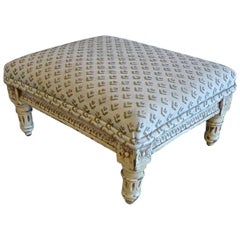 French 19th Century Four-Leg Foot Stool Newly Re-Upholstered with Vintage Fabric