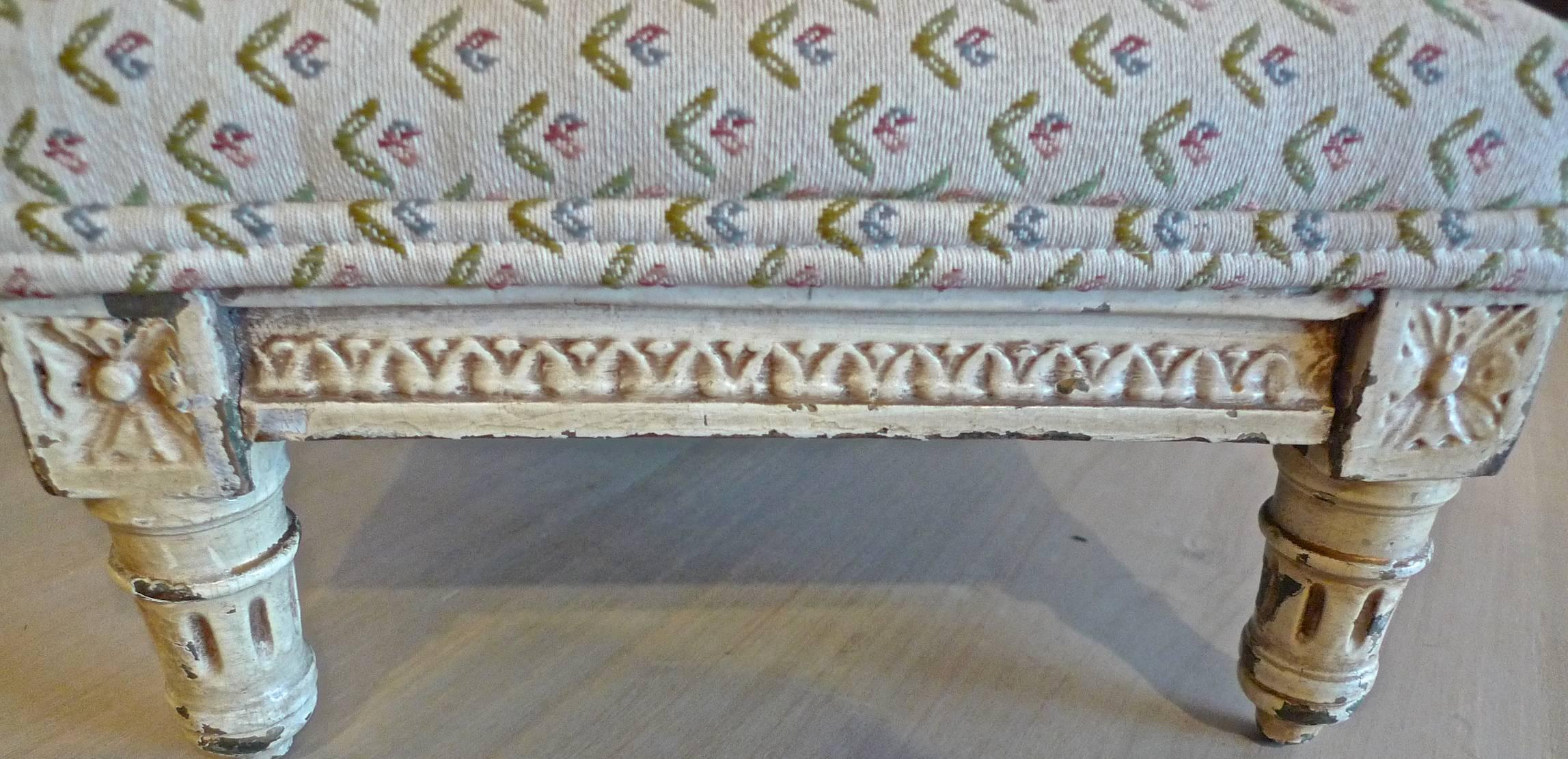 French 19th Century Four-Leg Foot Stool Newly Re-Upholstered with Vintage Fabric 4