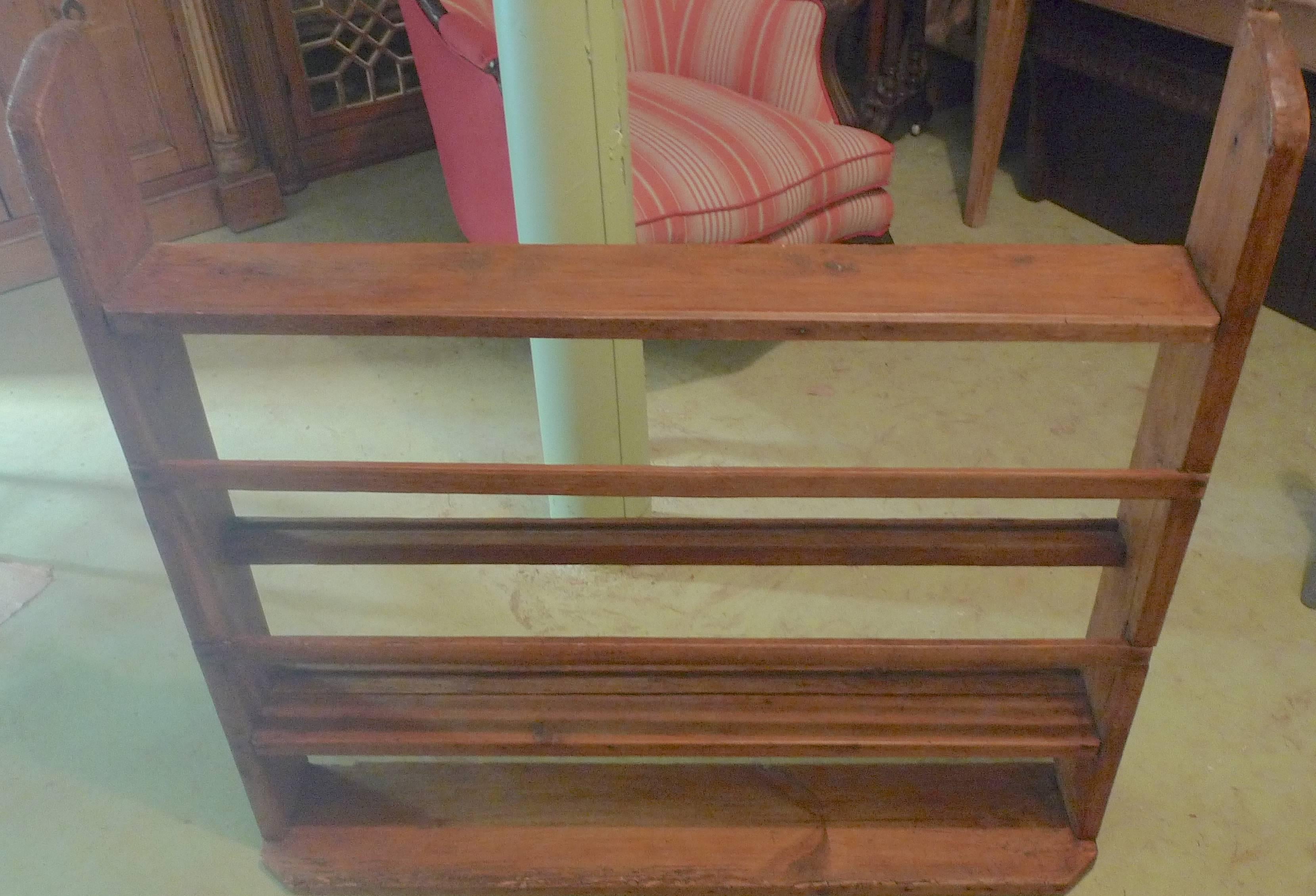 French 19th Century Wood Wall Plate Rack with Three Shelves 1