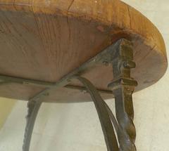 French 1920s Block Wood and Cast Iron Round Coffee Table