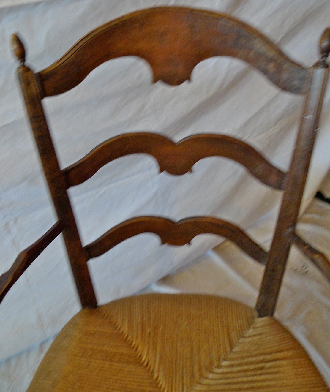 French 19th Century Country Ladder Back Armchair with Rush Seat 1