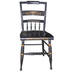 Antique One French 19th Century Side Chair Painted Black with Decorative Design in Gold