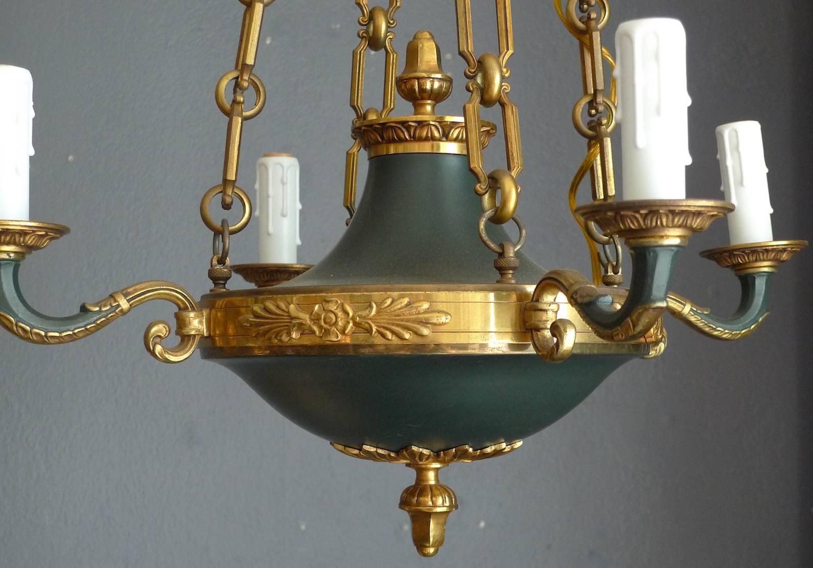 French Early 20th Century Empire Style Four-Arm Four-Light Chandelier In Good Condition In Santa Monica, CA