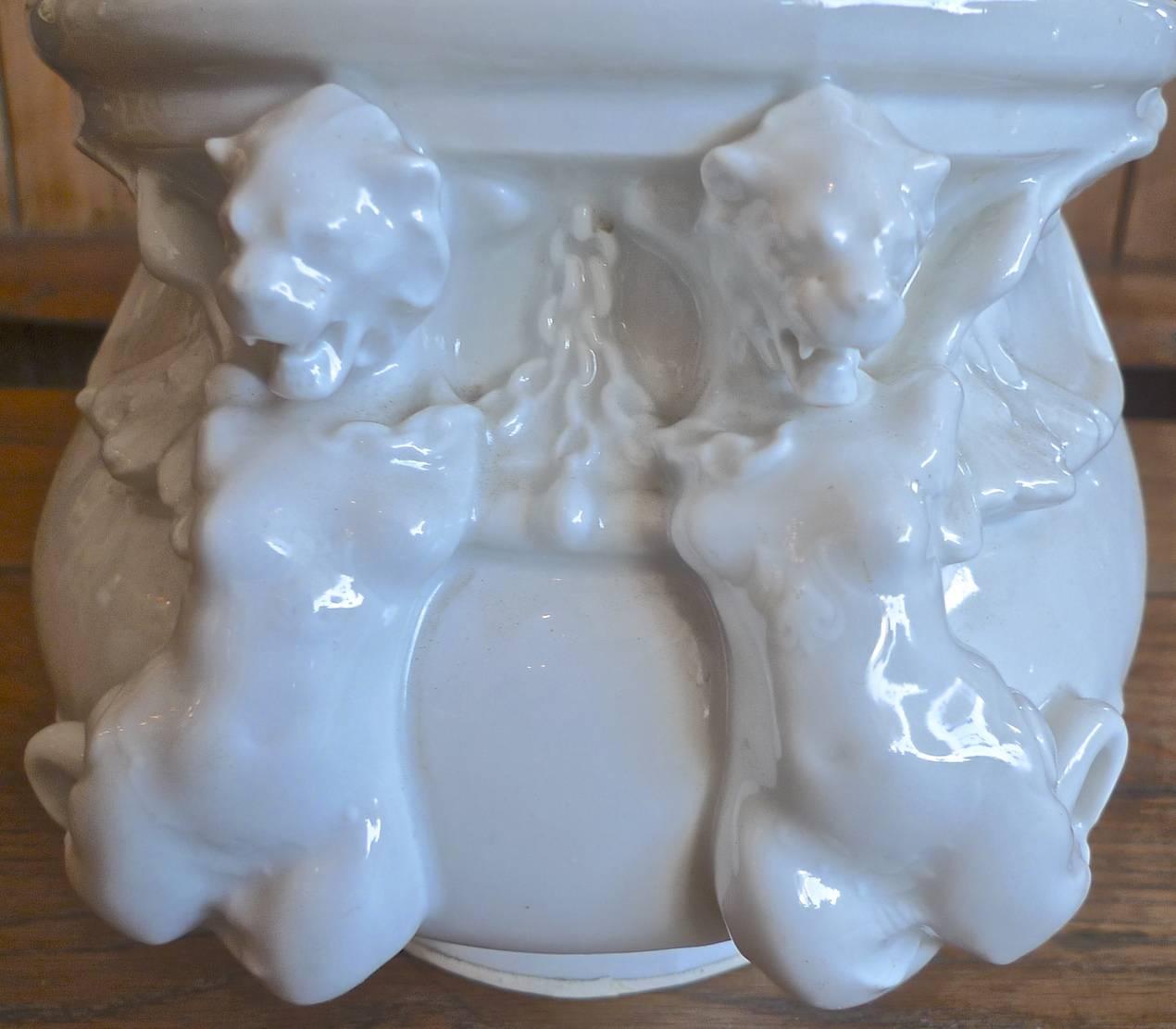 19th Century French Porcelain Jardinière with 2 Female Torsos under Gargoyles at Each End